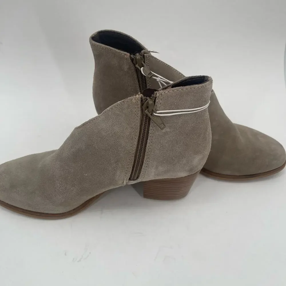 JEFFREY CAMPBELL Booties Size 7 Boots Suede Taupe Leather Owen Block Heel Zipper